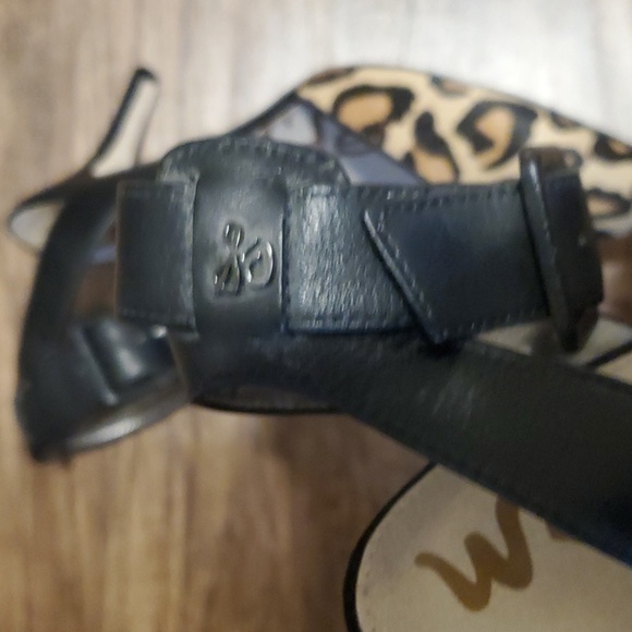 Sam Edelman Size 7.5w Cheetah Print Okala Slingback Pumps Ankle Strap Cow Fur - Picture 4 of 6